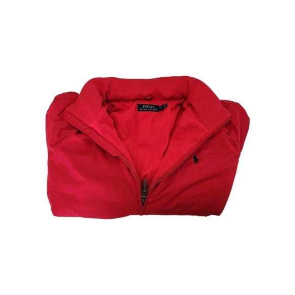 VTG Polo Ralph Lauren Men Red Bomber Jacket Fleece Lined Thick Rollaway Hood XL - Picture 4 of 9